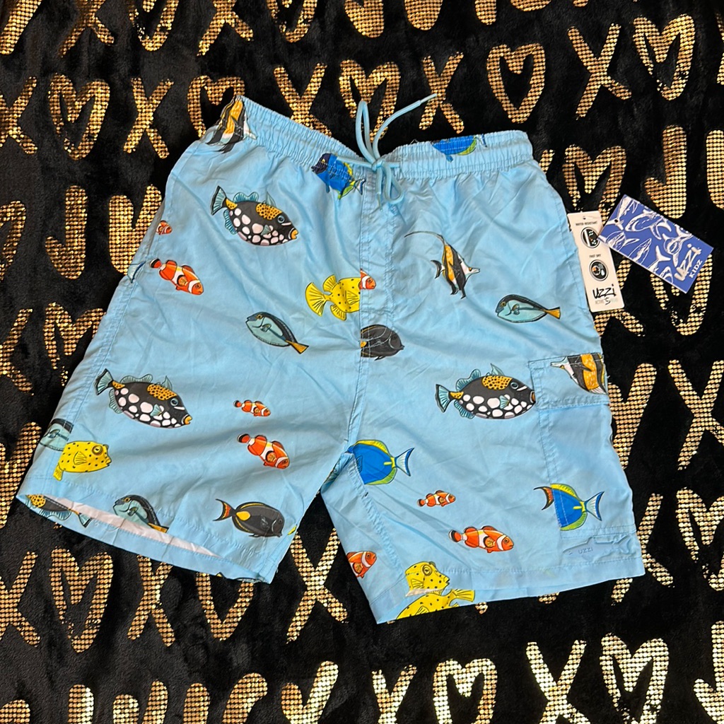 Uzzi Kids Xl Light Blue Fish Activewear Swim Trunk
